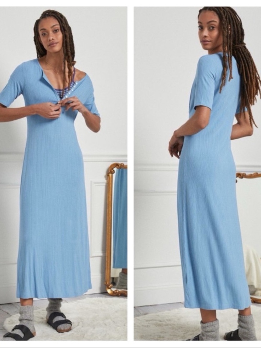 Anthropologie Dolan Orla Henley Ribbed Maxi Dress Sky Blue size XL NWT